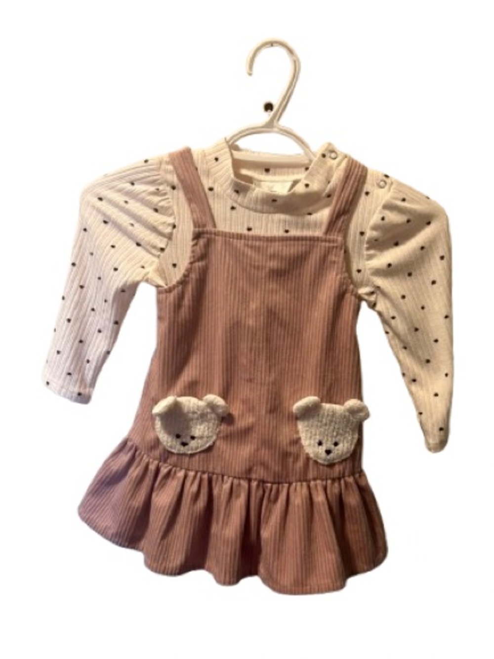 Rare Editions 24M Bundle – Ribbed Bodysuit + Pink Corduroy Bear Dress